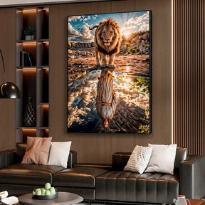 Lienzo Canvas Animal Religioso León con Jesús Reflejado en el Agua | Cuadro Decorativo con Borde Infinito