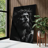 Lienzo Canvas Religioso Jesús Rostro en Blanco y Negro | Cuadro Decorativo con Borde Infinito