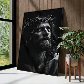 Lienzo Canvas Religioso Jesús Rostro en Blanco y Negro | Cuadro Decorativo con Borde Infinito